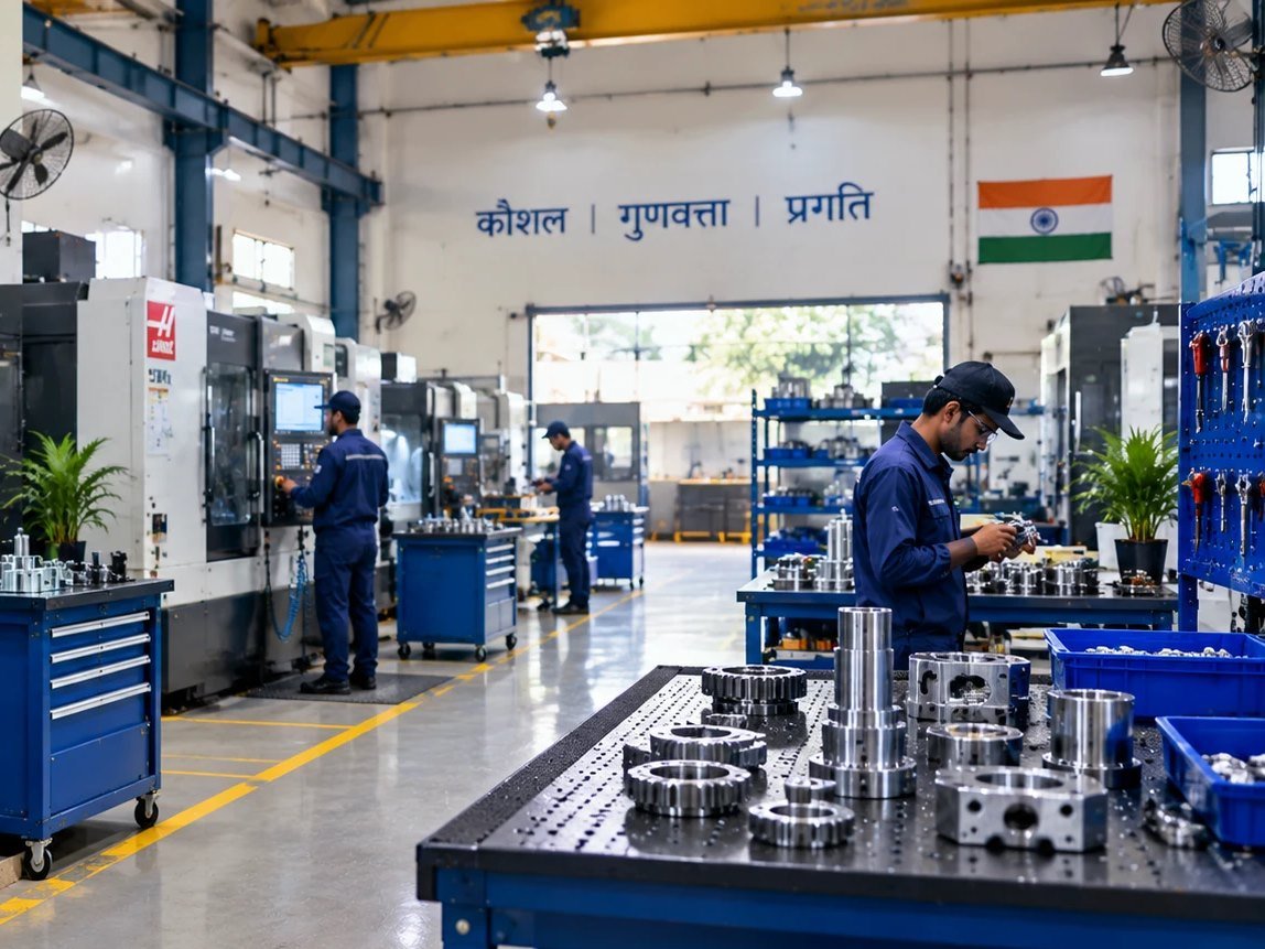 CNC Shop Floor machining facility with CNC machines, operators and finished precision parts